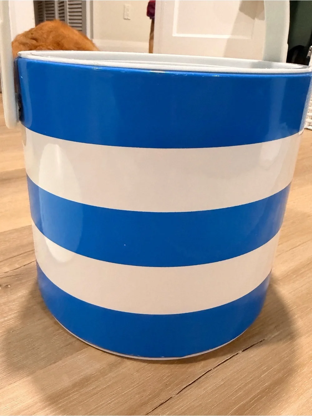 Blue and White Striped Insulated Ice Bucket with Handle